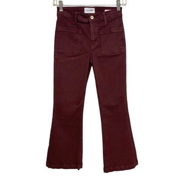 FRAME Le Bardot Crop Flare Jeans in Bordeaux Size 24 - Picture 2 of 7